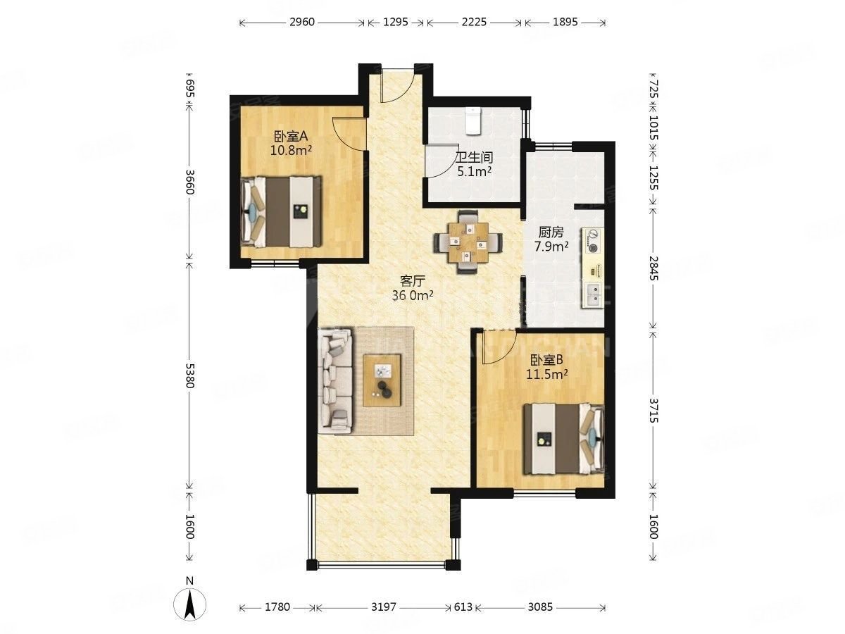 紫云一墙之隔幸福家园全阳2居室精装两居满五年随时可看