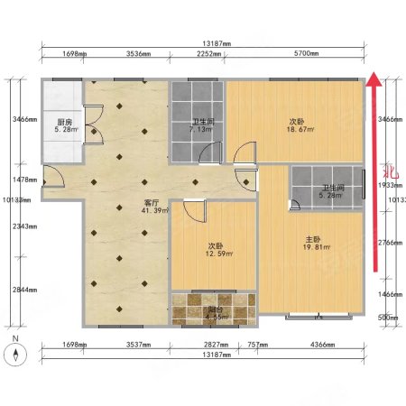 磨店家园3室2厅2卫120㎡南北88万