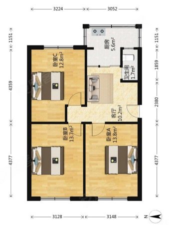 石道街林茂小区田字格户型三室一厅40路车站旁边没坡看房方便