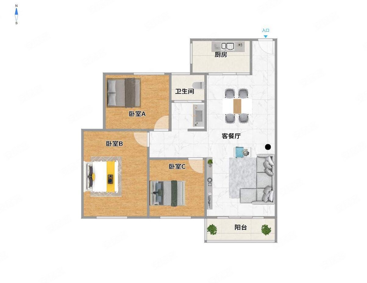 亚太明珠3室2厅1卫122㎡南167万