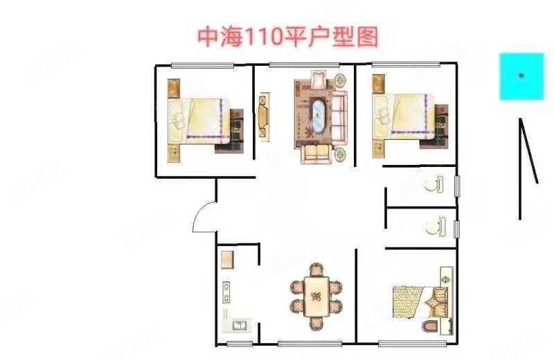 中海景阳公馆(b区)3室2厅2卫110.06㎡南北129万