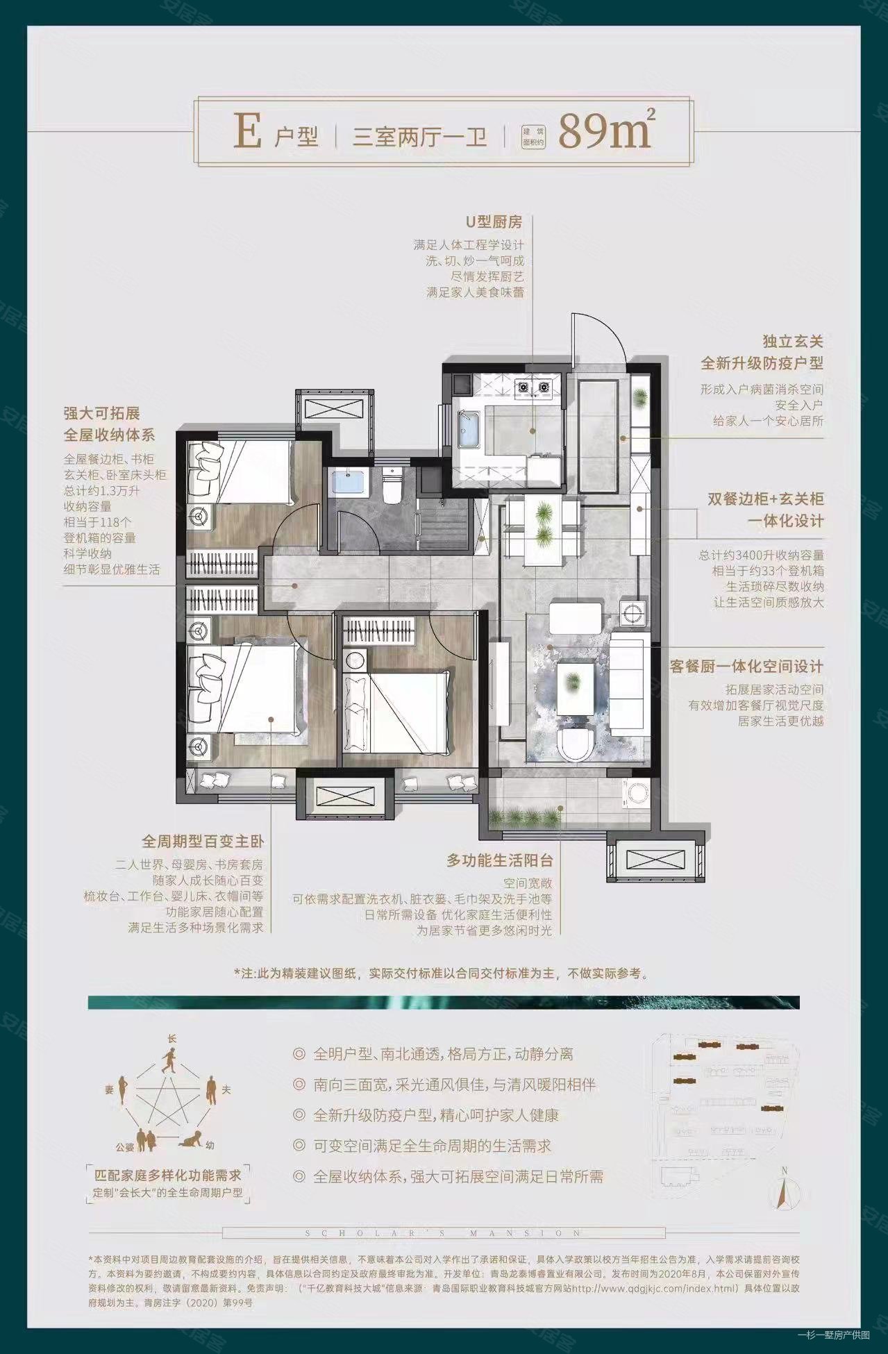 龙湖学樘府3室2厅1卫89㎡南北83万