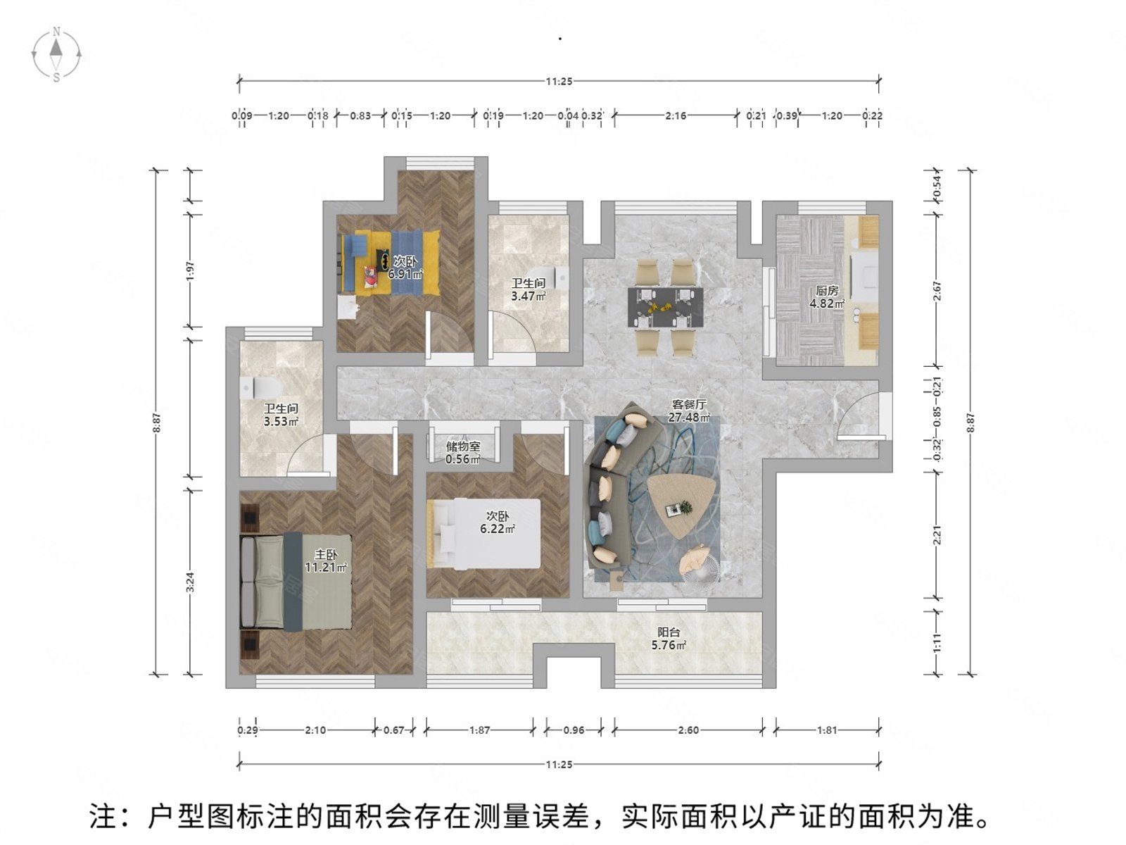 九龙仓繁华里3室2厅2卫119.89㎡南北510万