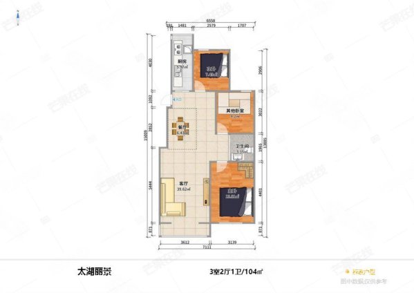 中间楼层 全天采光 拎包即住 有钥匙,太湖丽景二手房,98万,3室2厅,1卫