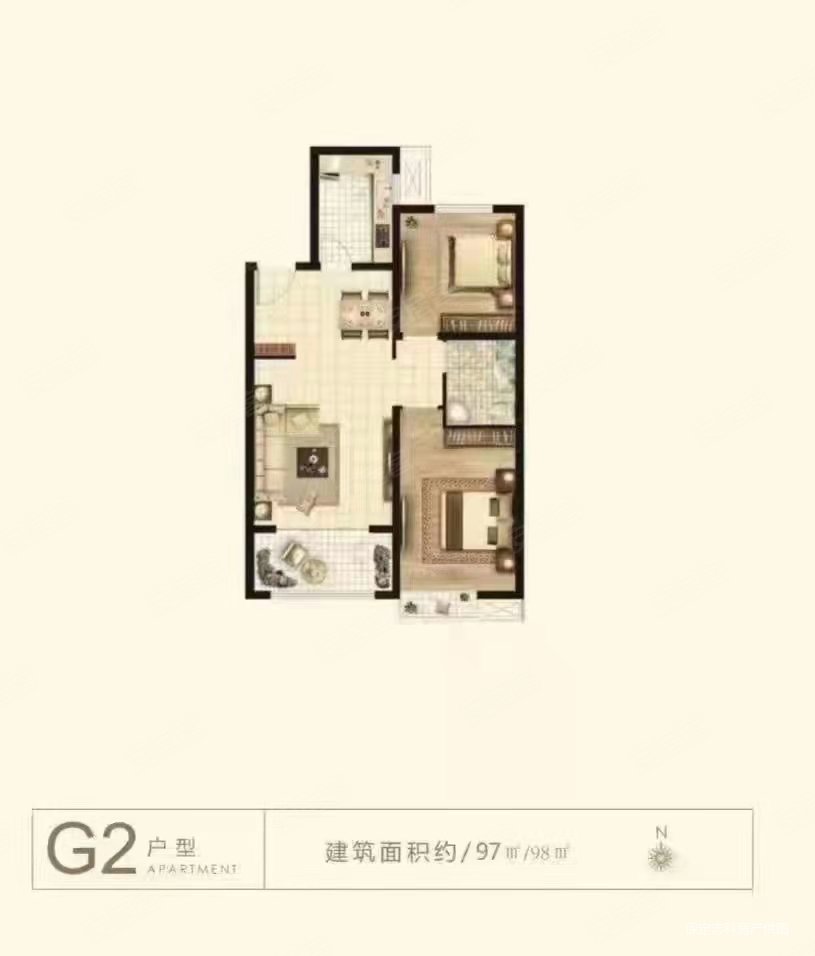 直隶新城水郡2室2厅1卫97㎡南北110万