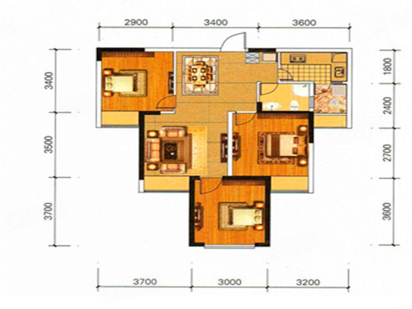 郫县 中央公园 现房套三 精装修 中间楼层 户型