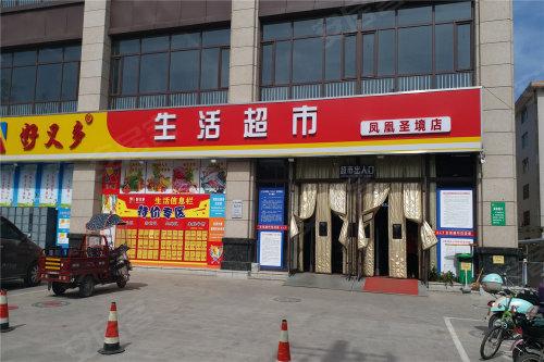 项目路南20米处是百佳鲜超市,解放路东侧800米处好又多超市