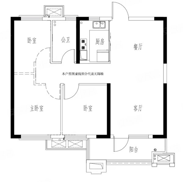 88平三房户型图