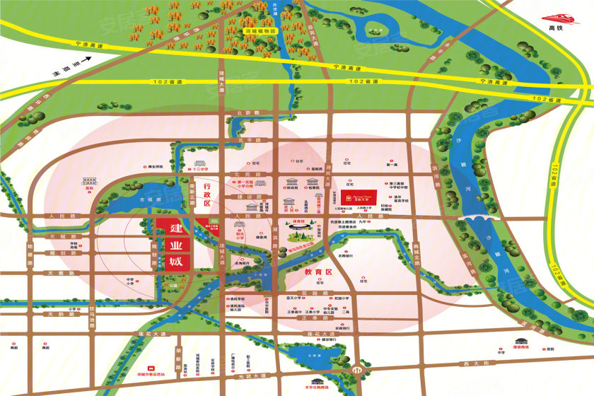 东邻项城大道(规划中),北邻人民路,与吉祥湖隔路而望;南邻长虹运河