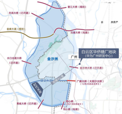 华为广州研发中心与金沙洲的关系图