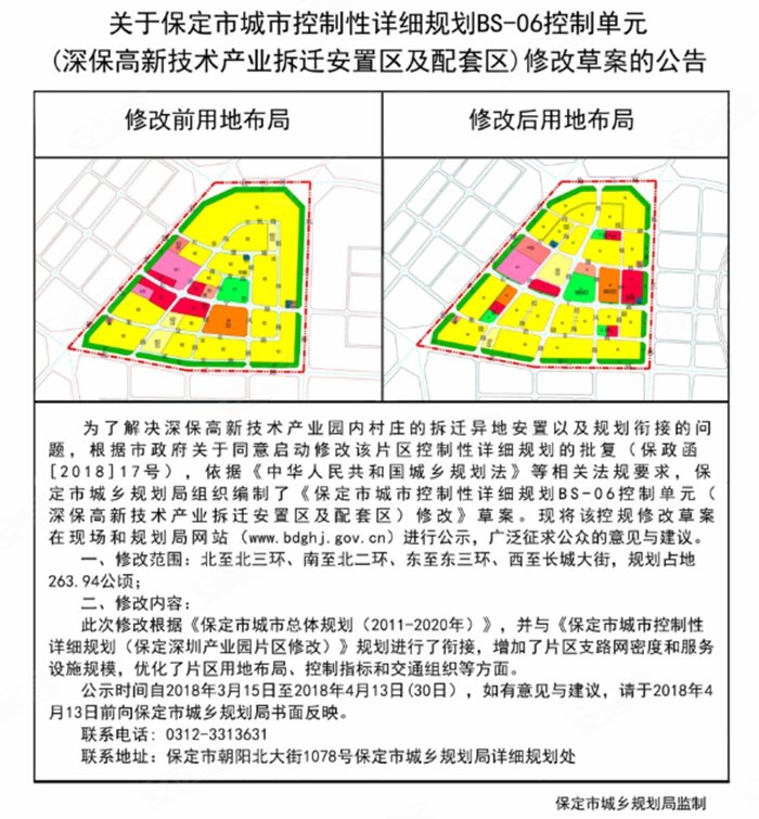 保定深保产业园规划调整公示!增加服务设施规模