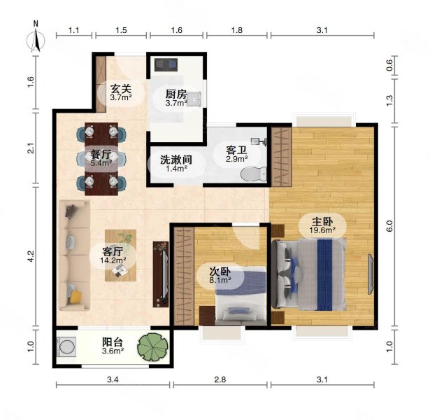 兰亭风华3室2厅1卫91.66㎡南42万