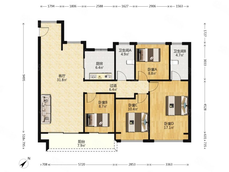 建发和鸣4室2厅2卫128㎡东南210万