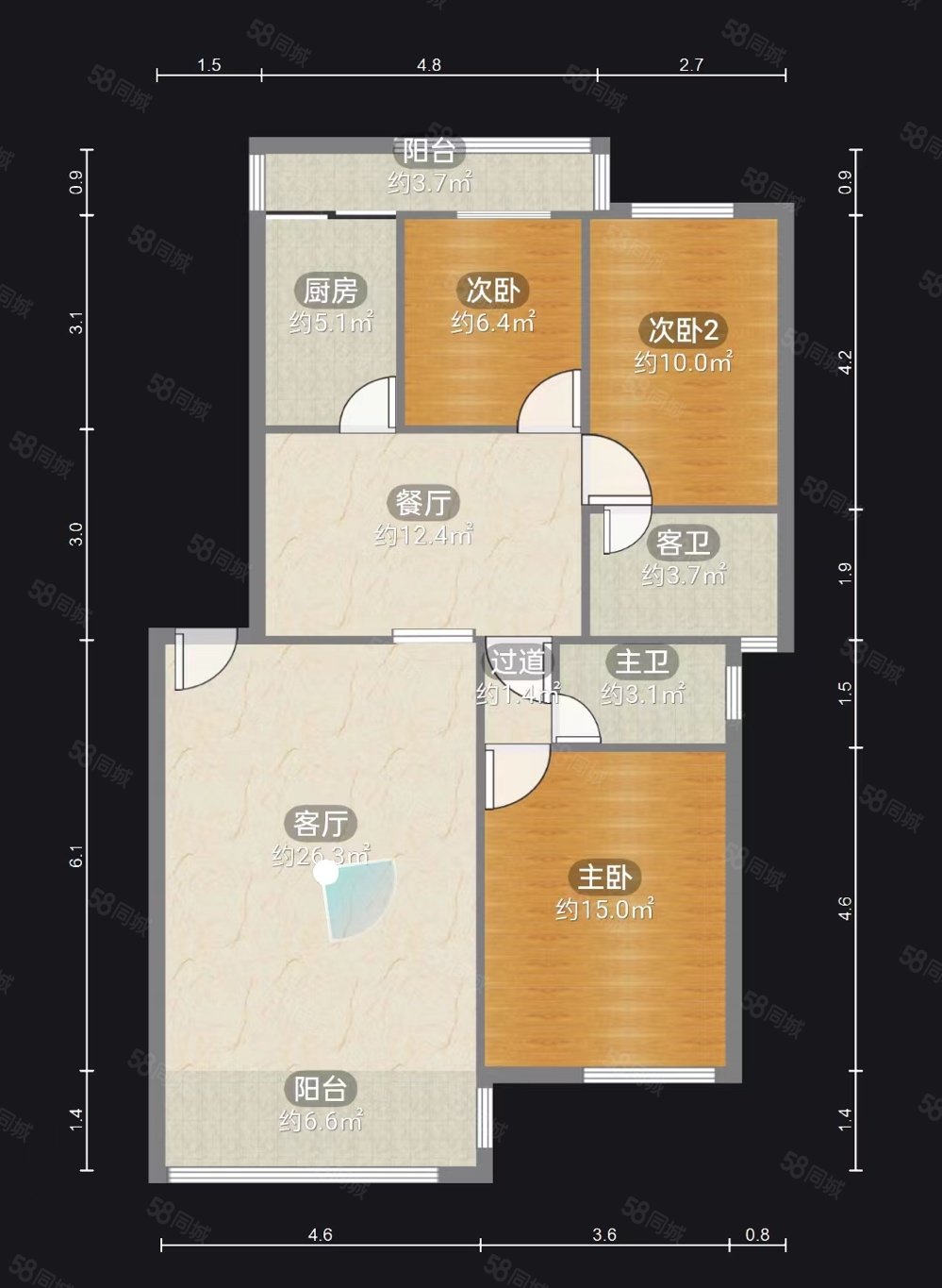 安厦世纪城安泰园3室2厅2卫126㎡南北73.6万