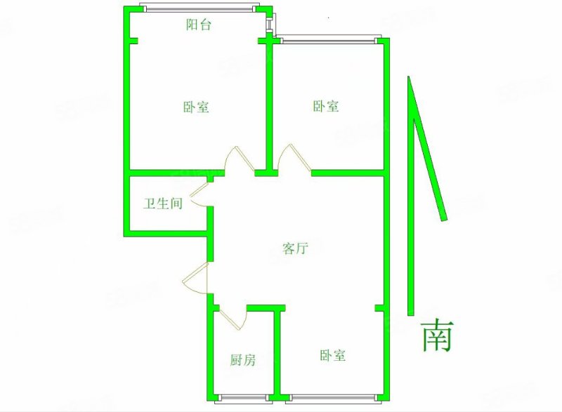 赛马场铁路小区2室2厅1卫63.33㎡南北35万