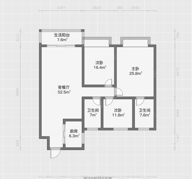 富力院士廷3室2厅2卫109㎡南北115万