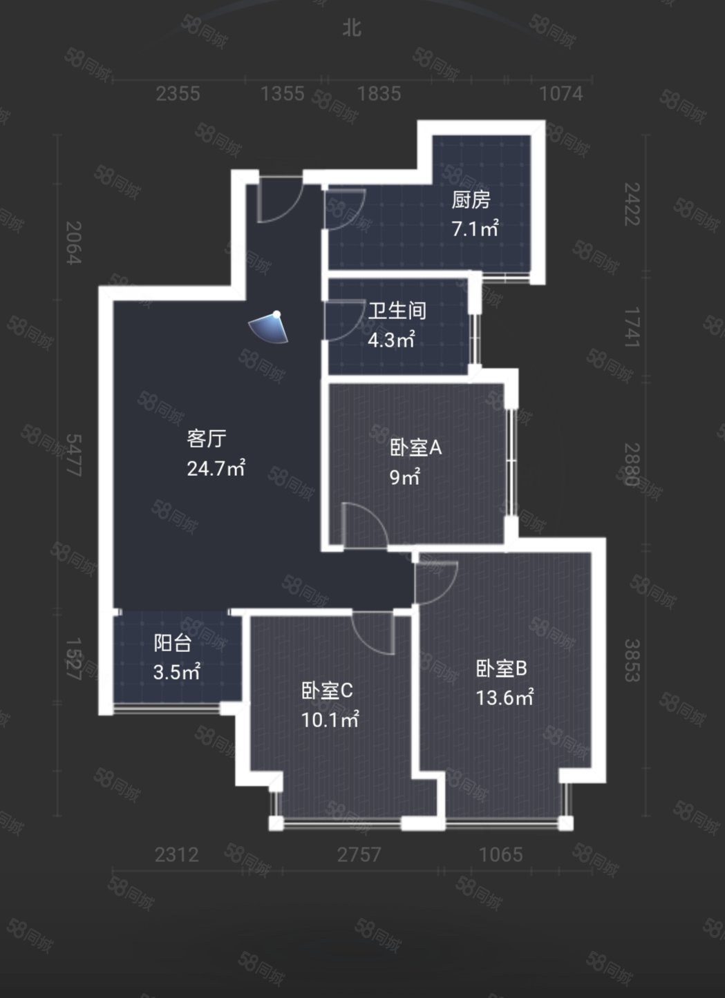 浐灞一号3室2厅1卫89.77㎡西南149万