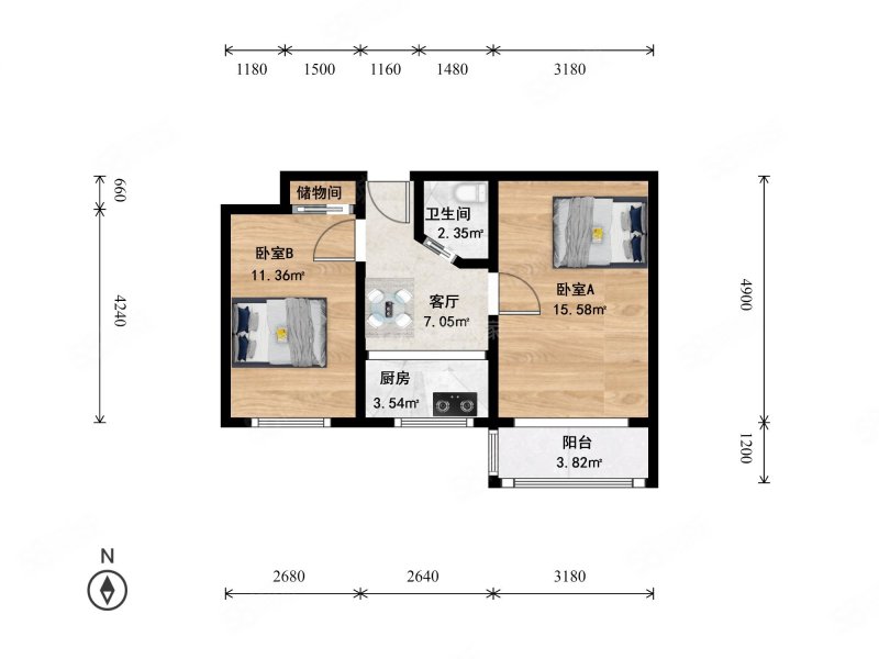 慈云寺小区(北区)2室1厅1卫56.1㎡南295万