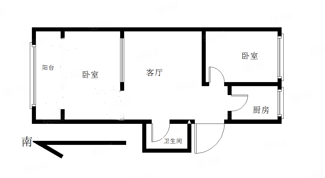 新兴小区(西区)2室1厅1卫56.4㎡南北96万