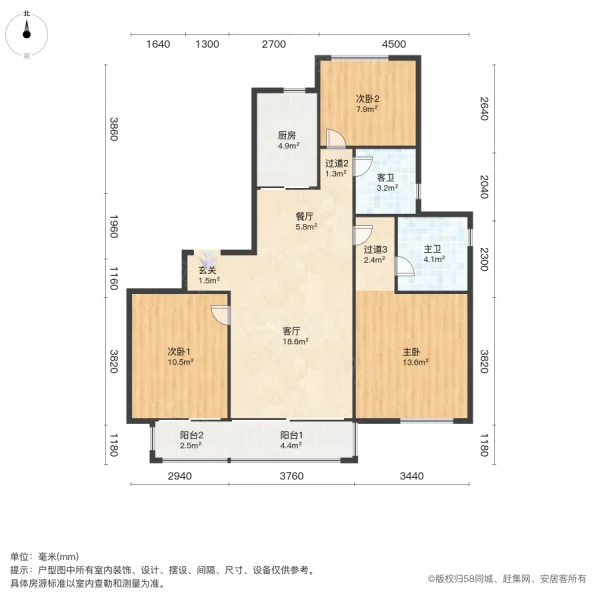 郑东新区云溪苑3室2厅2卫110㎡南北135万