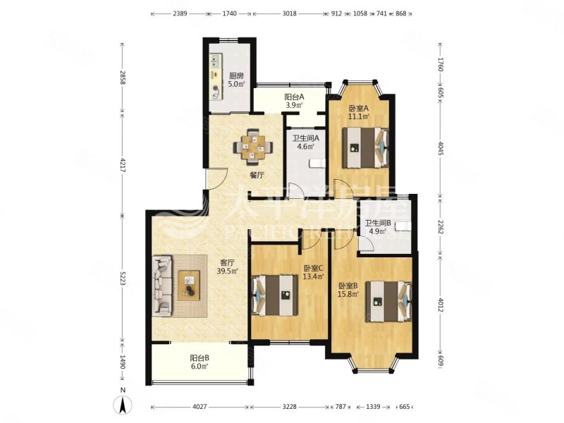 奥塞花园3室2厅2卫130.78㎡南北699万