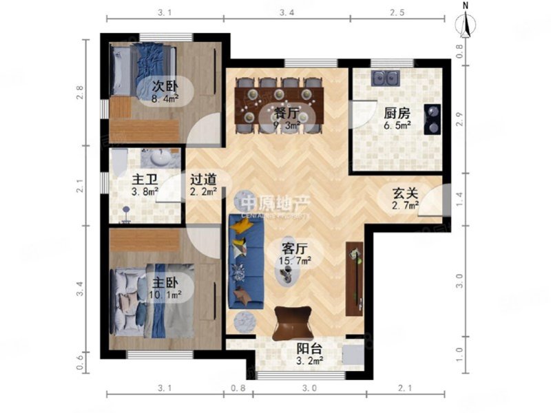 盛庭名景花园2室2厅1卫92.1㎡南北155万