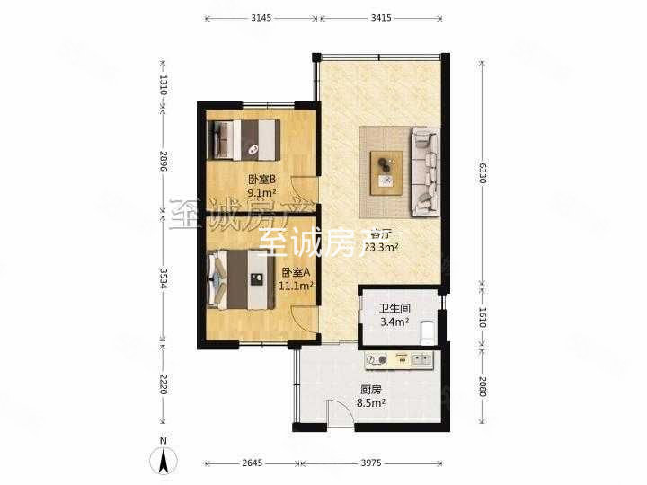 奎星楼街16号院2室1厅1卫65㎡南北105.8万