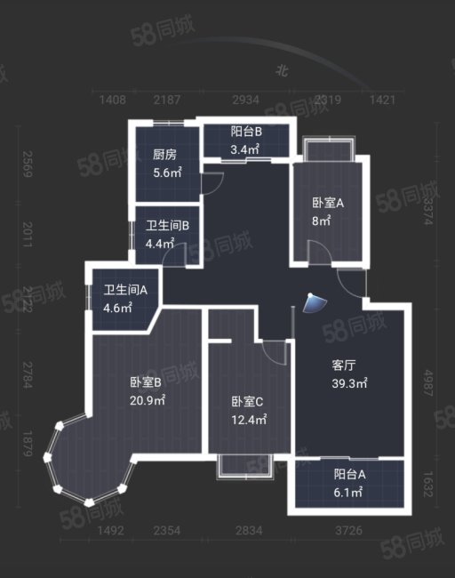 泰合百花公园3室2厅2卫124㎡南北103万