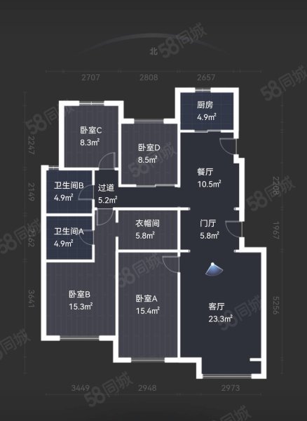 孔雀城听涛苑4室2厅2卫137㎡南北190万