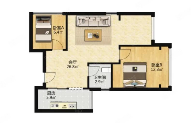 高家庄赞城2室1厅1卫64.71㎡东南95万