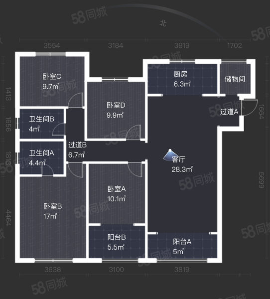 中海城锦园4室2厅2卫134㎡南北123万