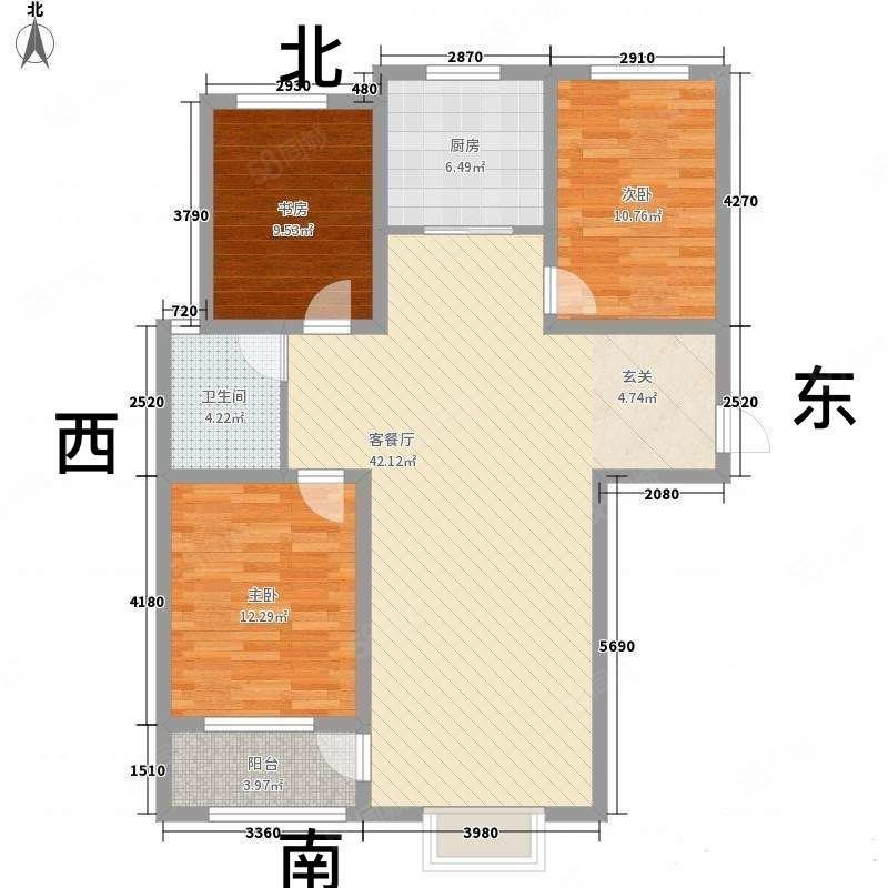 书香铭郡3室2厅1卫126.96㎡南北80万