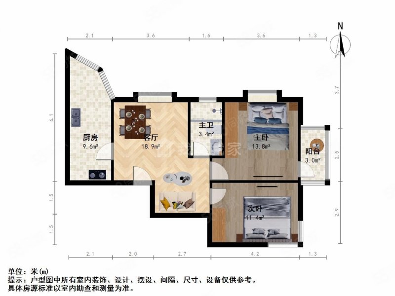 银仁御墅花园2室1厅1卫91.34㎡南北125万