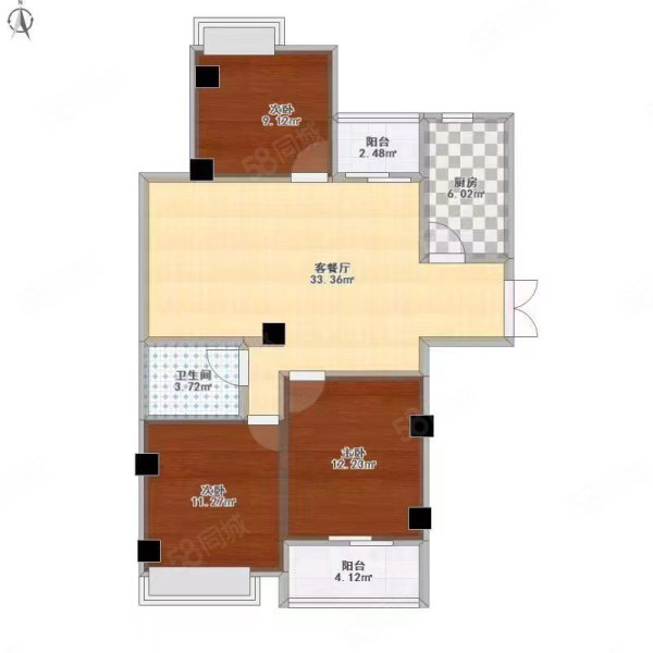 南湖公馆3室2厅2卫120㎡南北68万