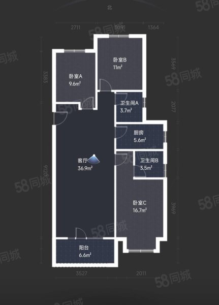 瀚林甲第3室2厅2卫127.84㎡南225万