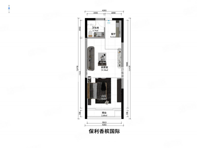 保利香槟国际1室1厅1卫45㎡南99万