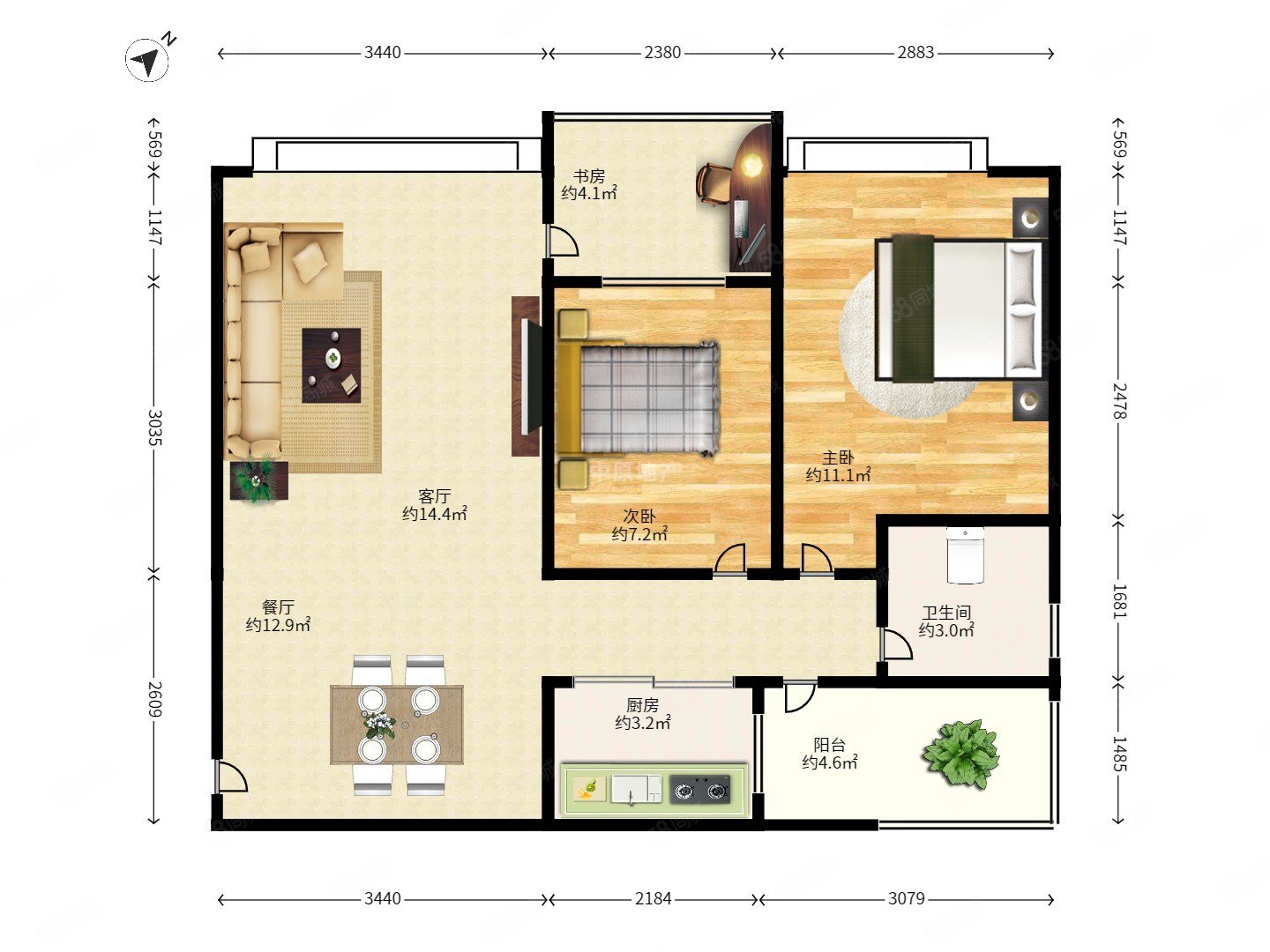 东郡百仕达花园(四期)2室2厅1卫76㎡南0万