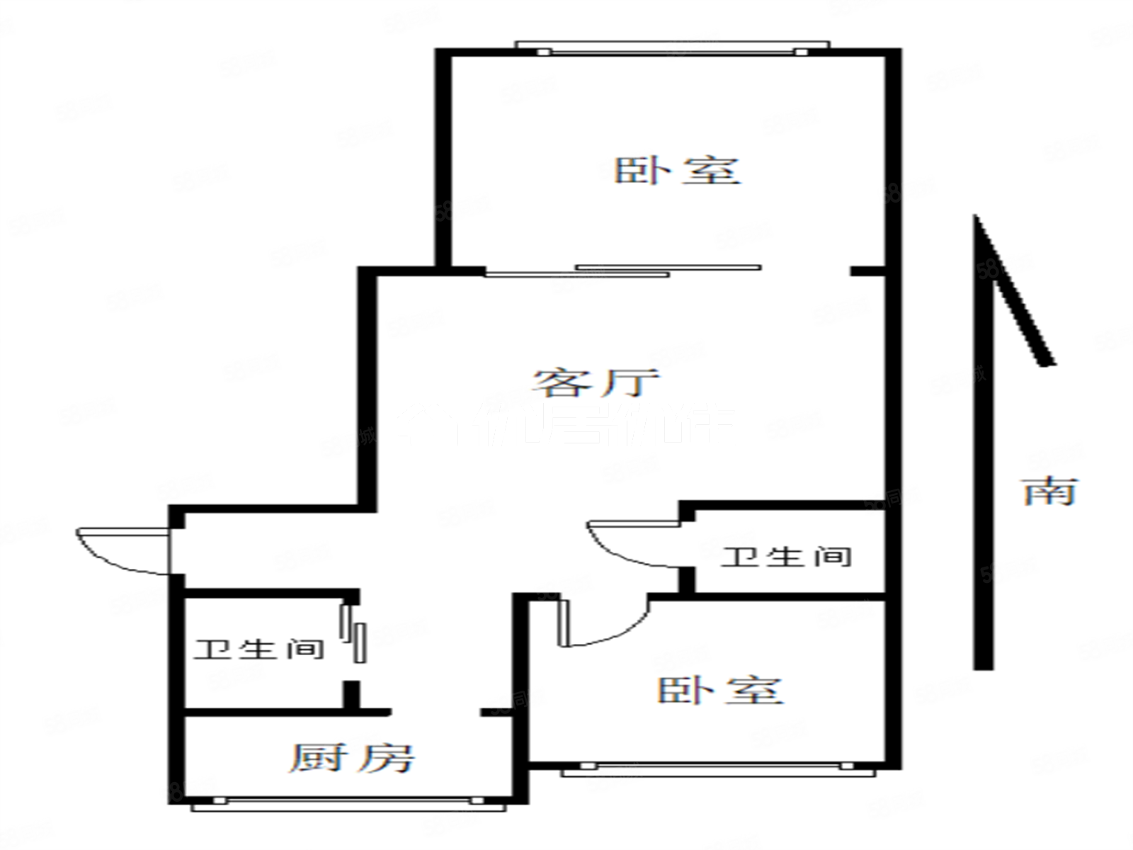 二建住宅小区2室1厅1卫63.5㎡南北56万