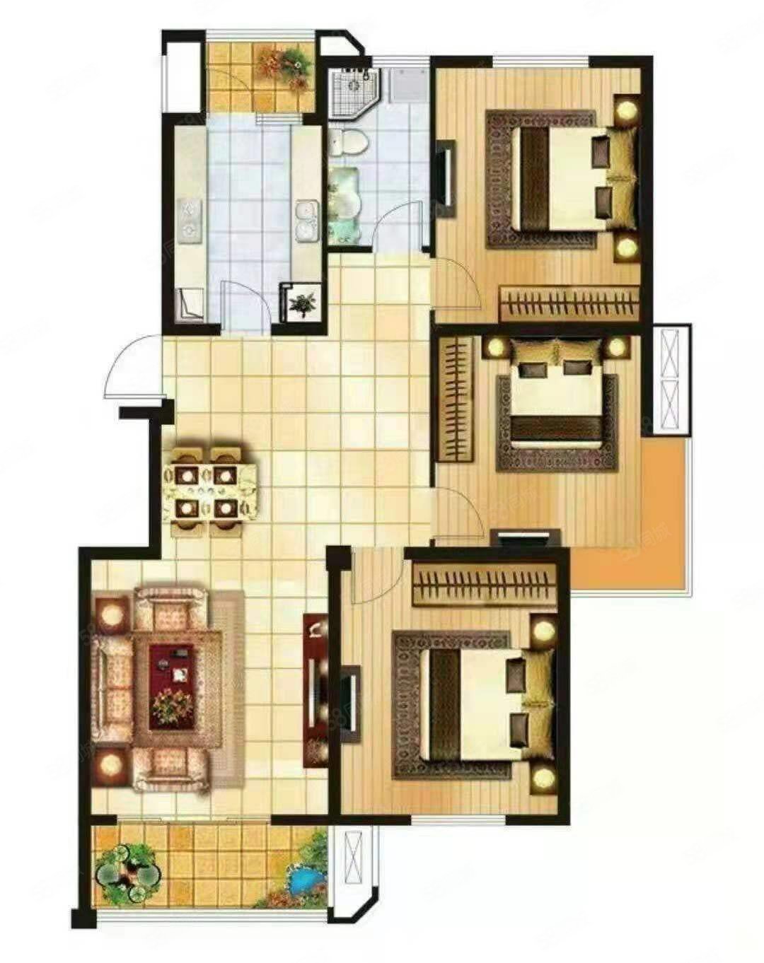 恒大翡翠华庭3室2厅1卫106㎡南北139.8万