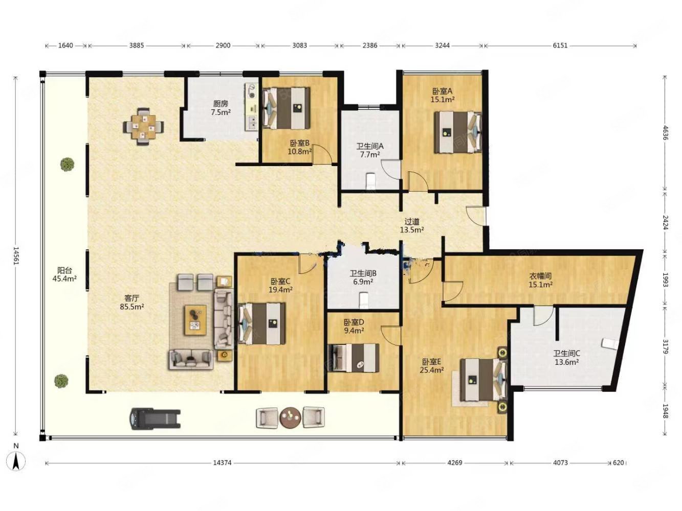 奥正诚园(北区)5室3厅3卫330㎡南北900万