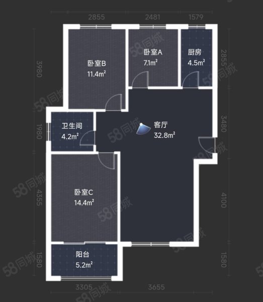 学府名苑3室2厅1卫105㎡南北59万