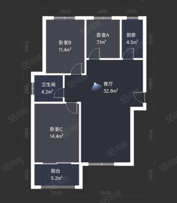 学府名苑3室2厅1卫105㎡南北59万