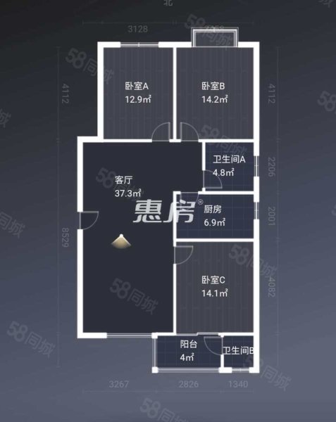 文林佳苑3室2厅2卫125.67㎡南北86万