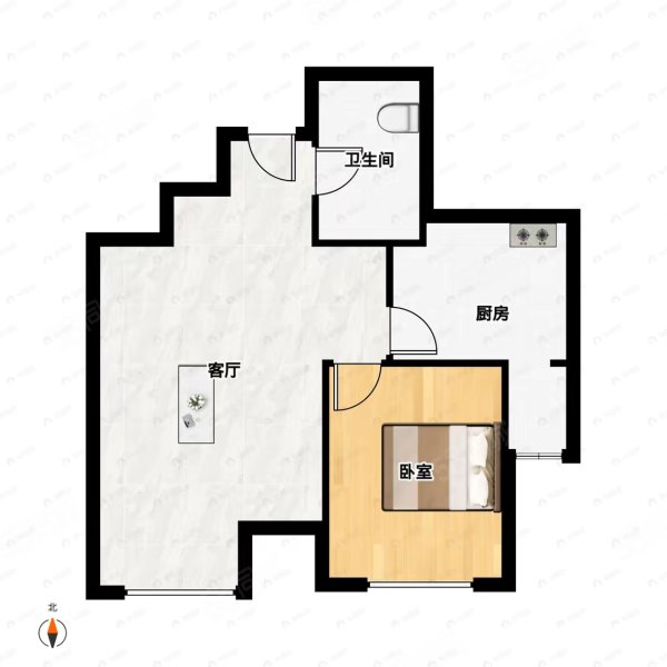 畅悦华庭1室1厅1卫65.58㎡南北80万