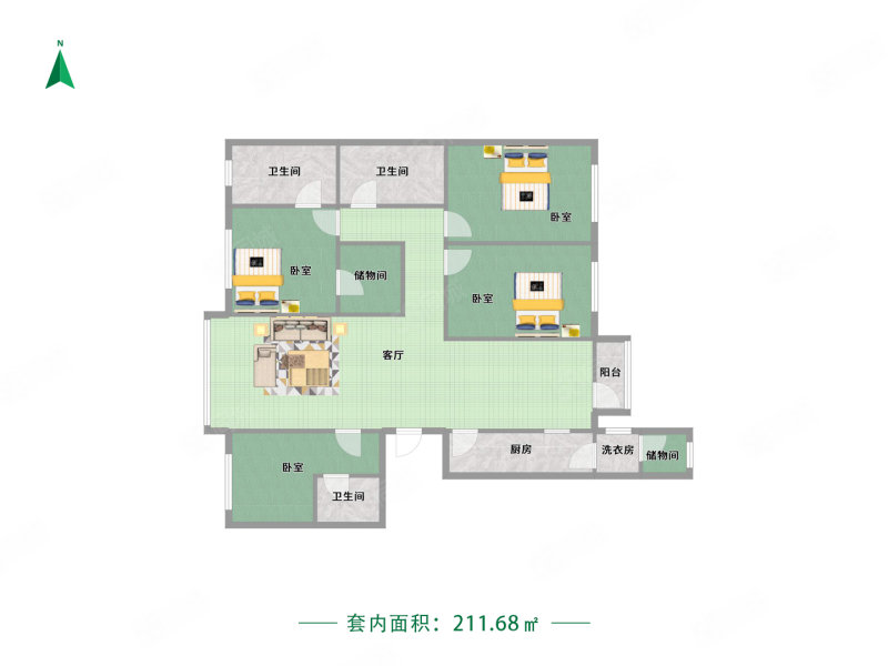 世茂五里河4室2厅3卫211.68㎡南北310万