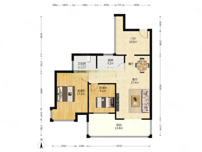 南阳盛世2室2厅1卫89.37㎡南北132万