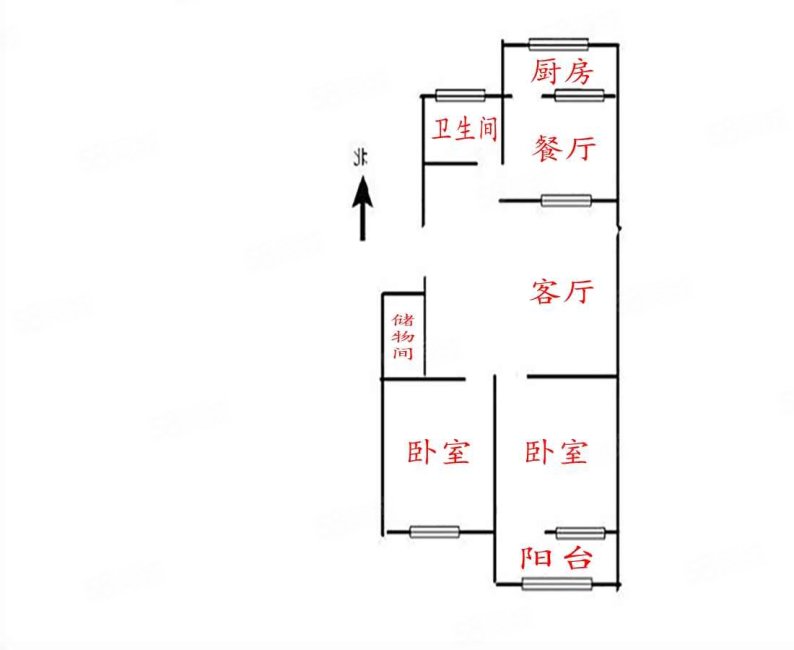 天鹅南区2室2厅1卫78㎡南北62万