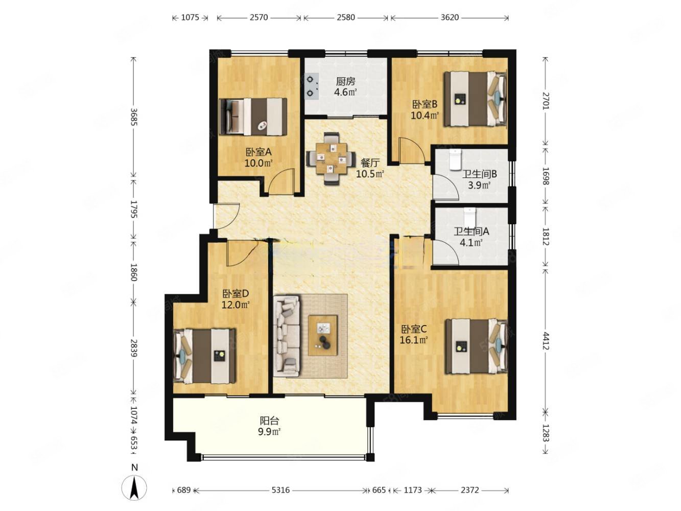 朗香书院4室2厅2卫121.29㎡南228万