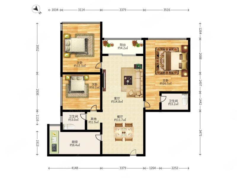 山海四季城Ⅱ公园道3室2厅2卫80.95㎡南400万