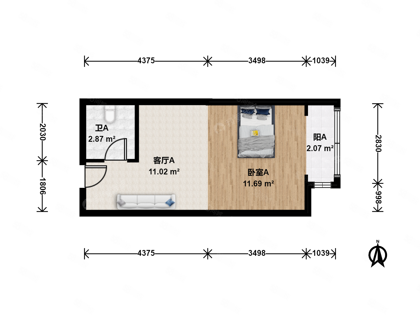 五月华庭1室1厅1卫45.21㎡东365万